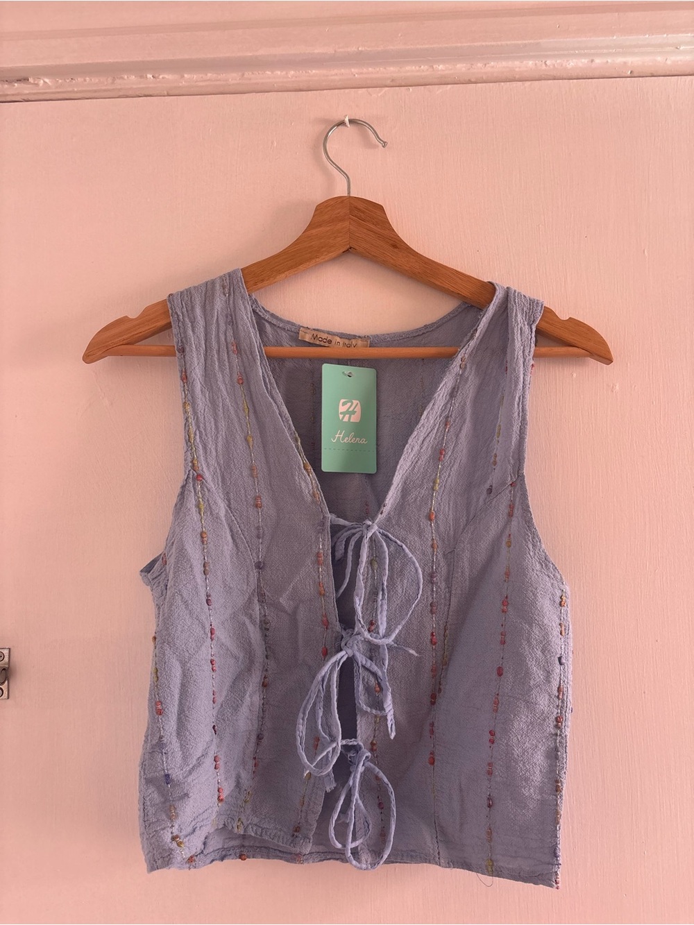 Light Blue Tie-Front Sleeveless Top